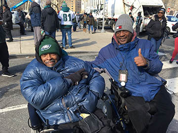 fans Raymond Rayford and Russell McClellan out and about enjoying the Eagles Super Bowl LII parade celebration. Photo courtesy: Chris Murray